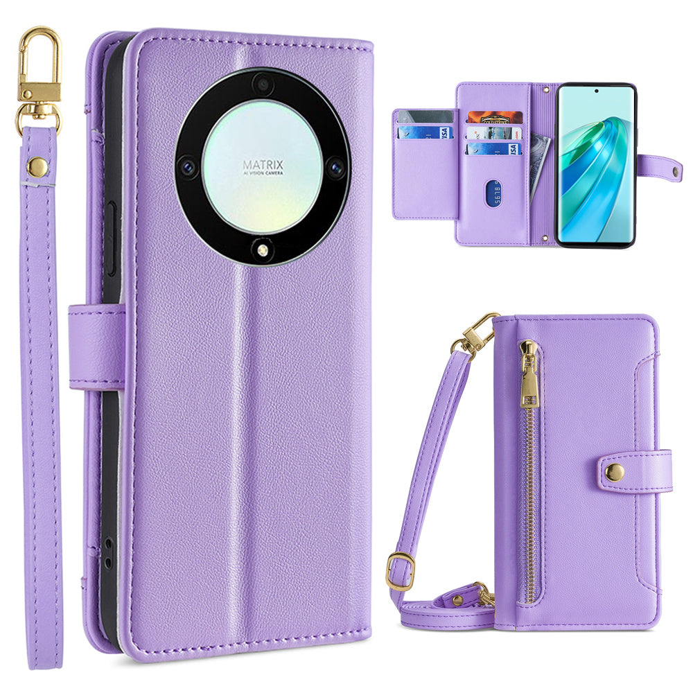Phone Case for Honor X9a 5G X40 5G Magic5 Lite 5G PU Leather Zipper Pocket Card Slots Phone Cover with Straps Phone Case for Honor X9a 5G X40 5G Magic5 Lite 5G PU Leather Zipper Pocket Card Slots Phone Cover with Straps